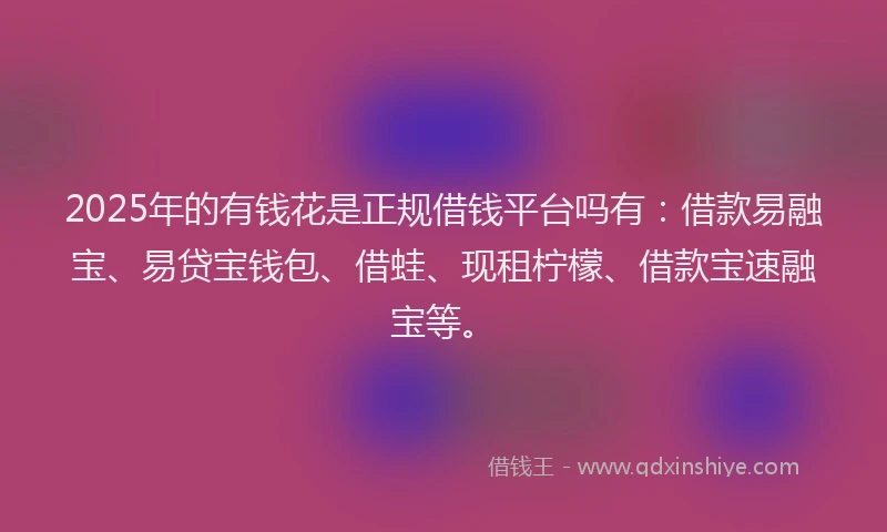 2025年的有钱花是正规借钱平台吗有：借款易融宝、易贷宝钱包、借蛙、现租柠檬、借款宝速融宝等。