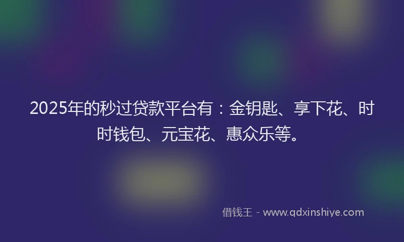 2025年的秒过贷款平台有：金钥匙、享下花、时时钱包、元宝花、惠众乐等。