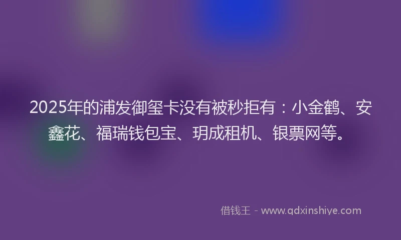 2025年的浦发御玺卡没有被秒拒有：小金鹤、安鑫花、福瑞钱包宝、玥成租机、银票网等。