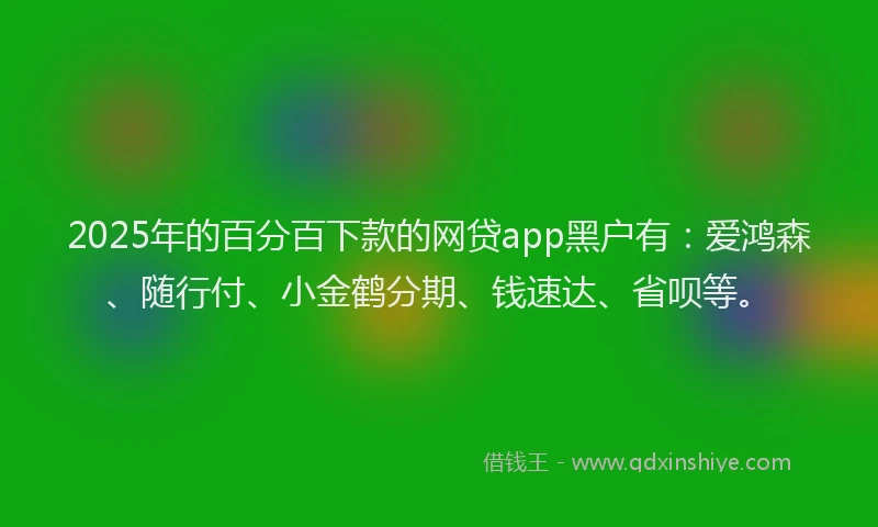 2025年的百分百下款的网贷app黑户有：爱鸿森、随行付、小金鹤分期、钱速达、省呗等。