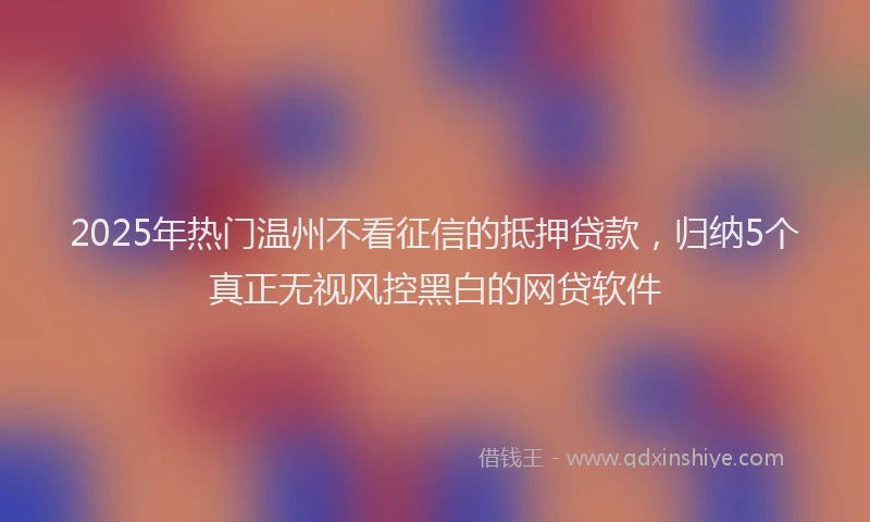 2025年热门温州不看征信的抵押贷款，归纳5个真正无视风控黑白的网贷软件