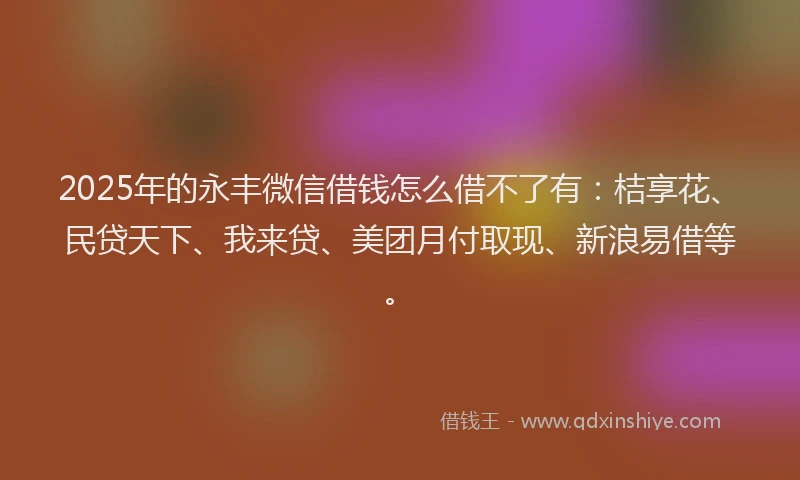 2025年的永丰微信借钱怎么借不了有：桔享花、民贷天下、我来贷、美团月付取现、新浪易借等。