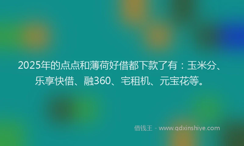 2025年的点点和薄荷好借都下款了有：玉米分、乐享快借、融360、宅租机、元宝花等。