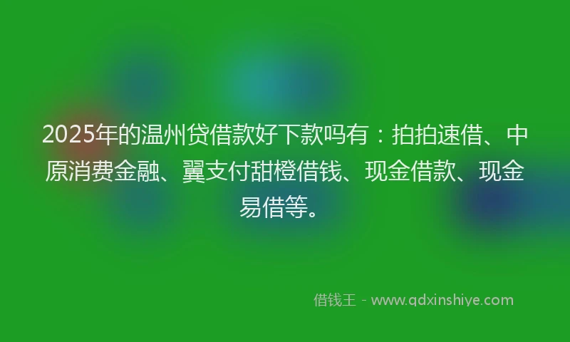 2025年的温州贷借款好下款吗有：拍拍速借、中原消费金融、翼支付甜橙借钱、现金借款、现金易借等。