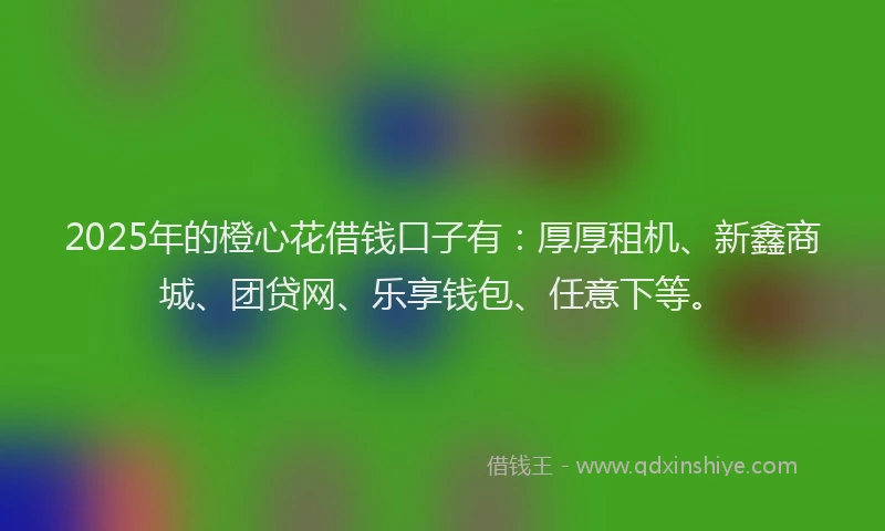 2025年的橙心花借钱口子有：厚厚租机、新鑫商城、团贷网、乐享钱包、任意下等。