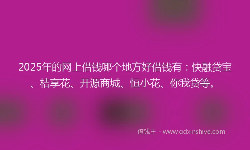 2025年的网上借钱哪个地方好借钱有：快融贷宝、桔享花、开源商城、恒小花、你我贷等。