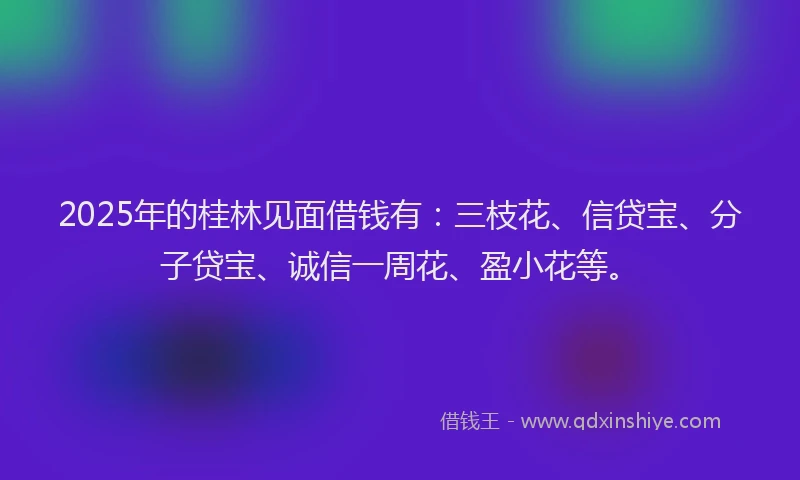 2025年的桂林见面借钱有：三枝花、信贷宝、分子贷宝、诚信一周花、盈小花等。
