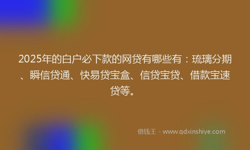 2025年的白户必下款的网贷有哪些有：琉璃分期、瞬信贷通、快易贷宝盒、信贷宝贷、借款宝速贷等。