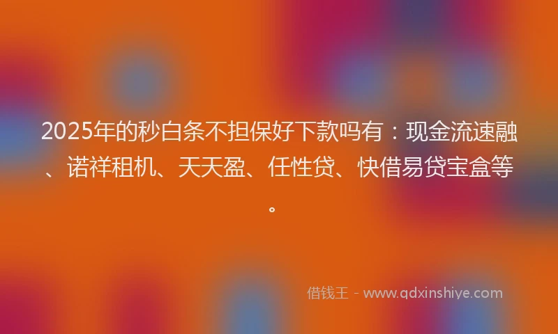 2025年的秒白条不担保好下款吗有：现金流速融、诺祥租机、天天盈、任性贷、快借易贷宝盒等。