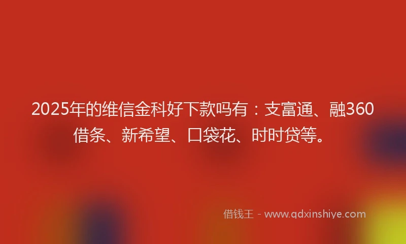2025年的维信金科好下款吗有：支富通、融360借条、新希望、口袋花、时时贷等。