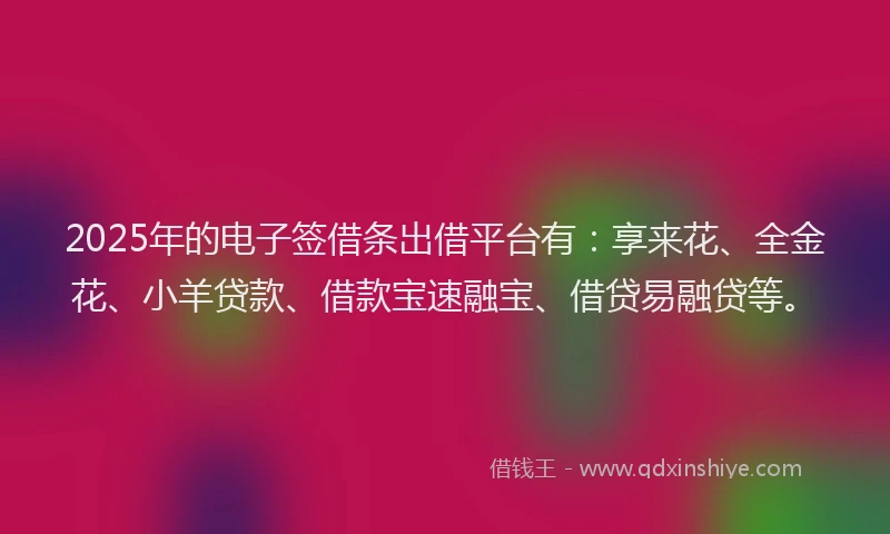 2025年的电子签借条出借平台有：享来花、全金花、小羊贷款、借款宝速融宝、借贷易融贷等。