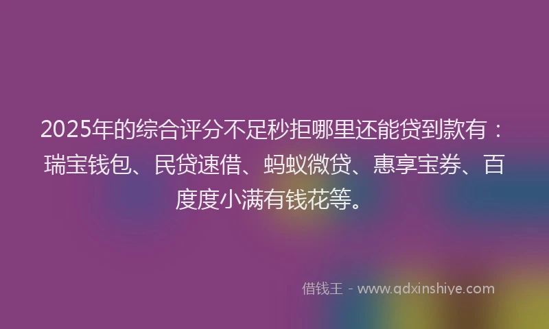 2025年的综合评分不足秒拒哪里还能贷到款有：瑞宝钱包、民贷速借、蚂蚁微贷、惠享宝券、百度度小满有钱花等。