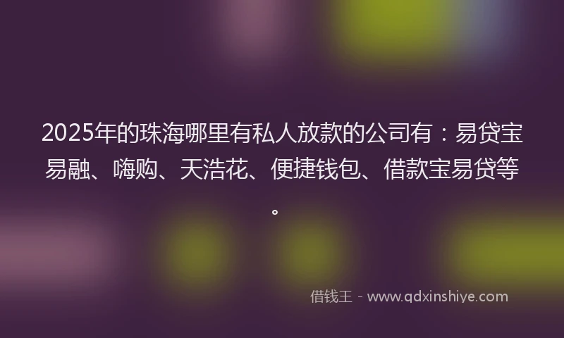 2025年的珠海哪里有私人放款的公司有：易贷宝易融、嗨购、天浩花、便捷钱包、借款宝易贷等。