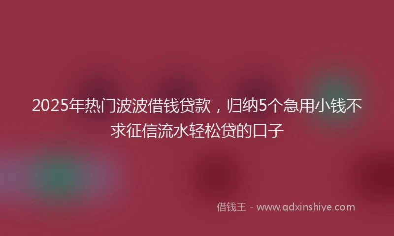 2025年热门波波借钱贷款，归纳5个急用小钱不求征信流水轻松贷的口子