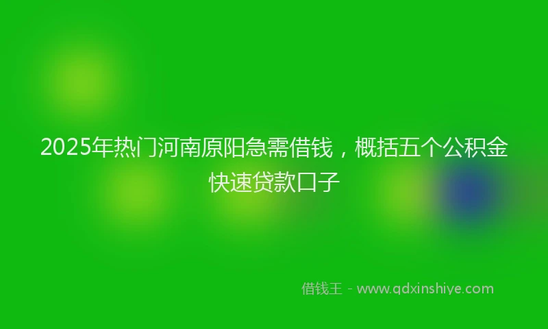 2025年热门河南原阳急需借钱，概括五个公积金快速贷款口子