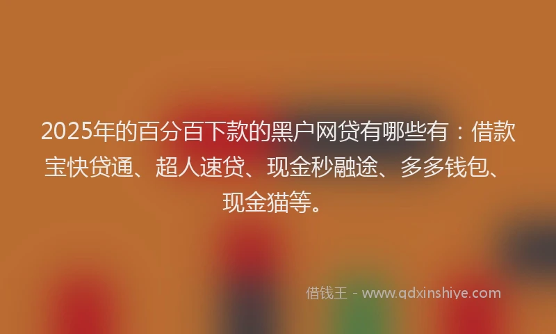 2025年的百分百下款的黑户网贷有哪些有：借款宝快贷通、超人速贷、现金秒融途、多多钱包、现金猫等。