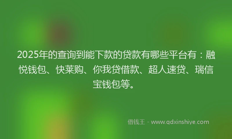 2025年的查询到能下款的贷款有哪些平台有：融悦钱包、快莱购、你我贷借款、超人速贷、瑞信宝钱包等。