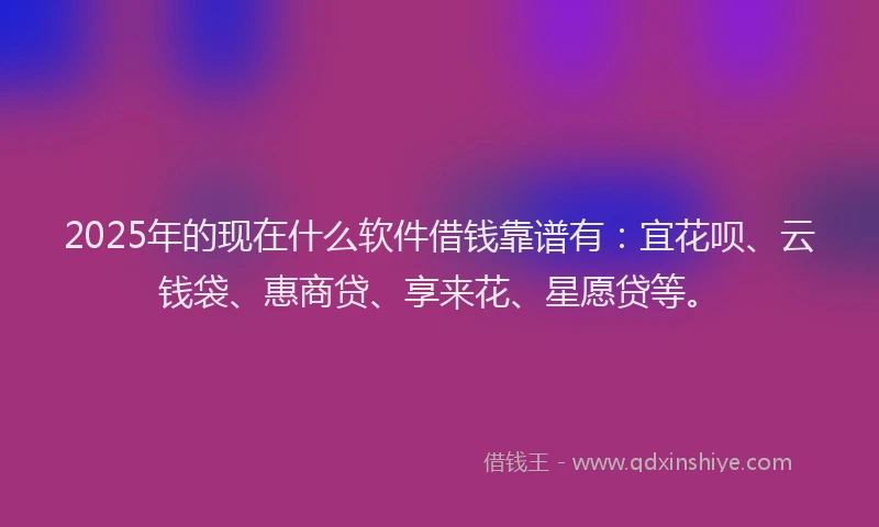 2025年的现在什么软件借钱靠谱有：宜花呗、云钱袋、惠商贷、享来花、星愿贷等。