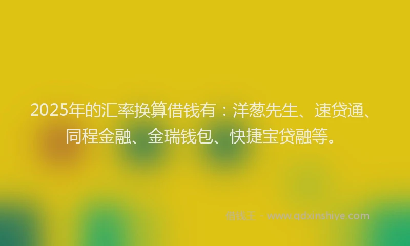 2025年的汇率换算借钱有：洋葱先生、速贷通、同程金融、金瑞钱包、快捷宝贷融等。