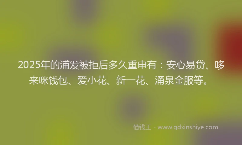 2025年的浦发被拒后多久重申有：安心易贷、哆来咪钱包、爱小花、新一花、涌泉金服等。