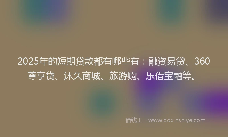 2025年的短期贷款都有哪些有：融资易贷、360尊享贷、沐久商城、旅游购、乐借宝融等。