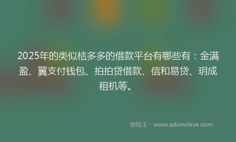 2025年的类似桔多多的借款平台有哪些有：金满盈、翼支付钱包、拍拍贷借款、信和易贷、玥成租机等。
