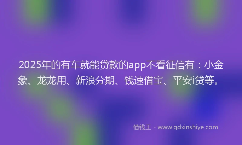 2025年的有车就能贷款的app不看征信有：小金象、龙龙用、新浪分期、钱速借宝、平安i贷等。