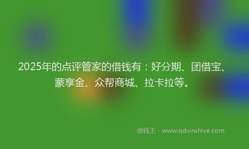 2025年的点评管家的借钱有：好分期、团借宝、蒙享金、众帮商城、拉卡拉等。