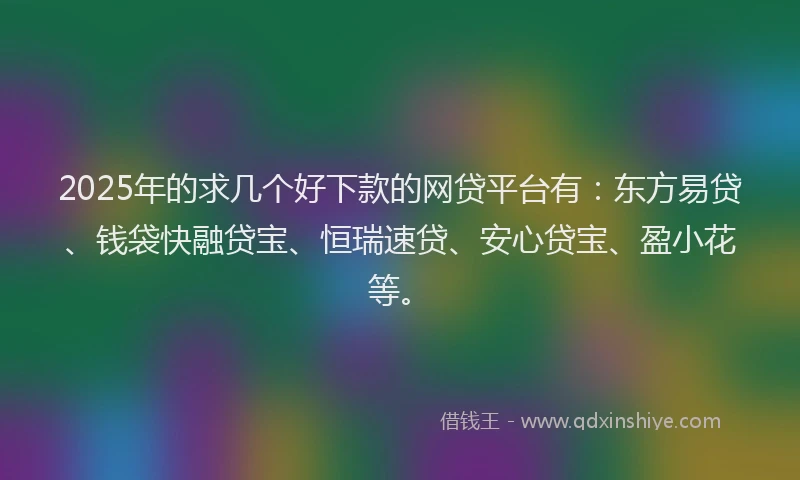 2025年的求几个好下款的网贷平台有：东方易贷、钱袋快融贷宝、恒瑞速贷、安心贷宝、盈小花等。