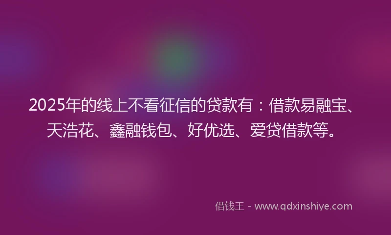 2025年的线上不看征信的贷款有：借款易融宝、天浩花、鑫融钱包、好优选、爱贷借款等。
