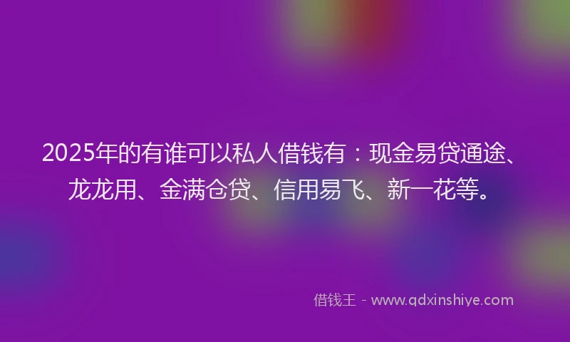 2025年的有谁可以私人借钱有：现金易贷通途、龙龙用、金满仓贷、信用易飞、新一花等。