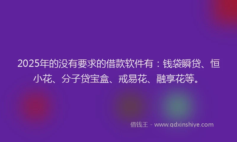 2025年的没有要求的借款软件有：钱袋瞬贷、恒小花、分子贷宝盒、戒易花、融享花等。