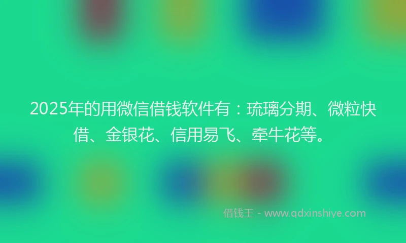2025年的用微信借钱软件有：琉璃分期、微粒快借、金银花、信用易飞、牵牛花等。