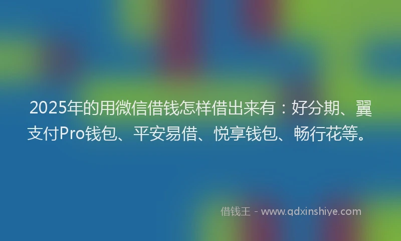 2025年的用微信借钱怎样借出来有：好分期、翼支付Pro钱包、平安易借、悦享钱包、畅行花等。