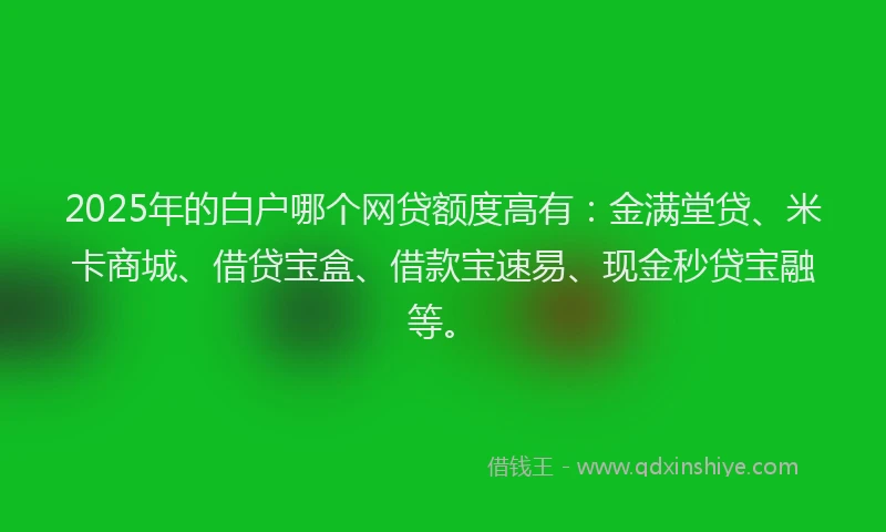 2025年的白户哪个网贷额度高有：金满堂贷、米卡商城、借贷宝盒、借款宝速易、现金秒贷宝融等。