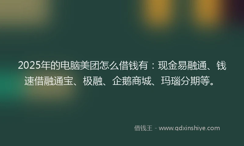 2025年的电脑美团怎么借钱有：现金易融通、钱速借融通宝、极融、企鹅商城、玛瑙分期等。