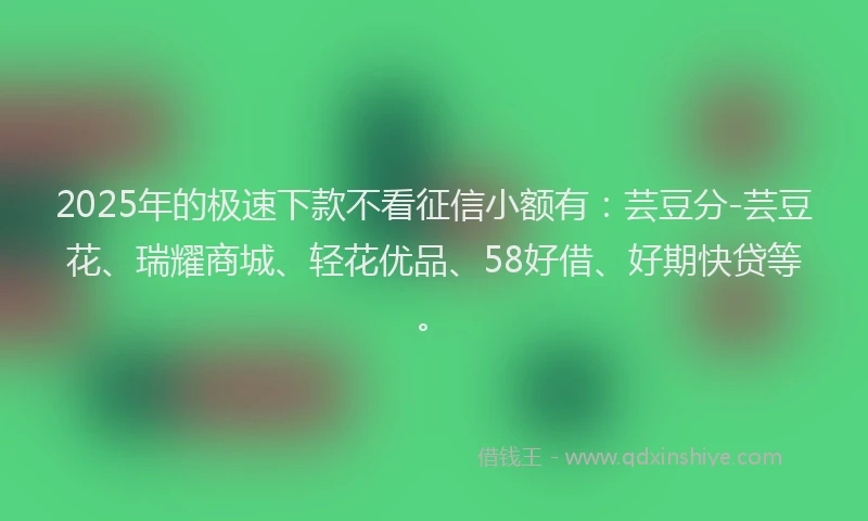 2025年的极速下款不看征信小额有：芸豆分-芸豆花、瑞耀商城、轻花优品、58好借、好期快贷等。