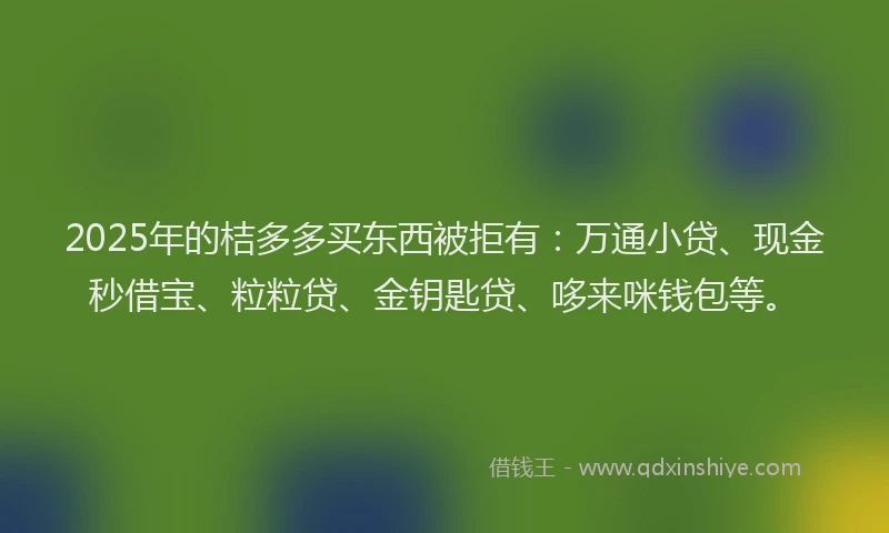 2025年的桔多多买东西被拒有：万通小贷、现金秒借宝、粒粒贷、金钥匙贷、哆来咪钱包等。