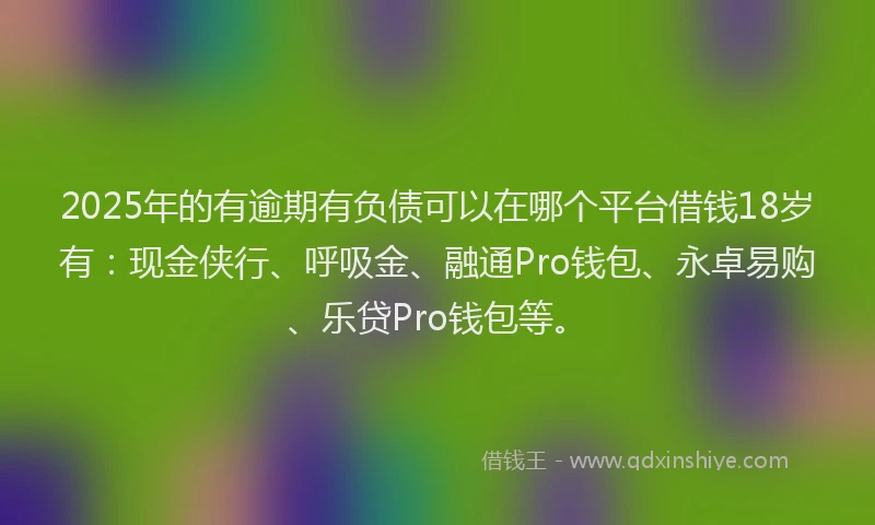 2025年的有逾期有负债可以在哪个平台借钱18岁有：现金侠行、呼吸金、融通Pro钱包、永卓易购、乐贷Pro钱包等。