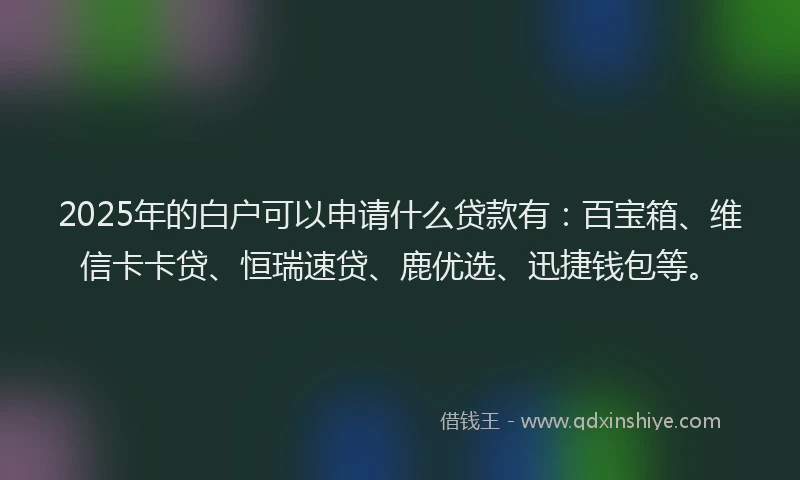 2025年的白户可以申请什么贷款有：百宝箱、维信卡卡贷、恒瑞速贷、鹿优选、迅捷钱包等。