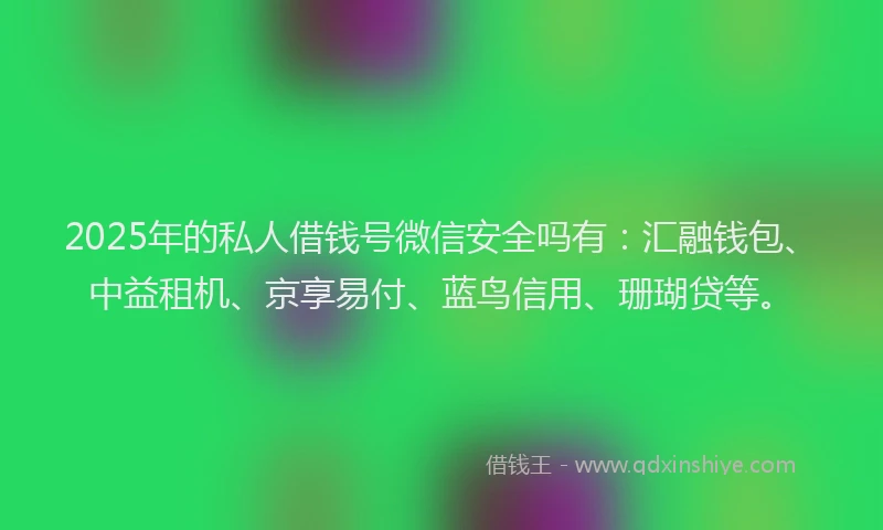 2025年的私人借钱号微信安全吗有：汇融钱包、中益租机、京享易付、蓝鸟信用、珊瑚贷等。