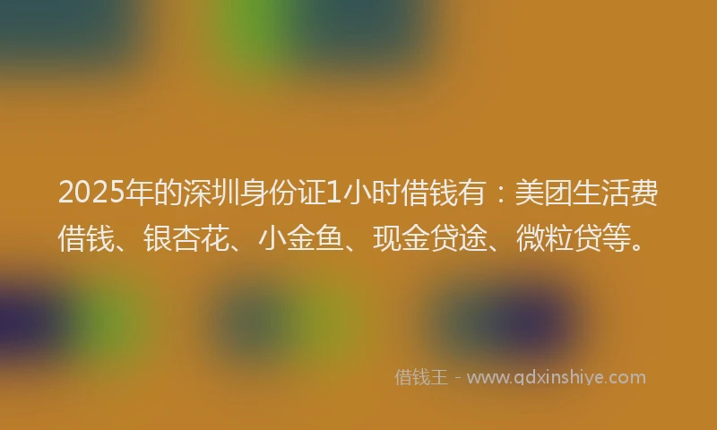 2025年的深圳身份证1小时借钱有：美团生活费借钱、银杏花、小金鱼、现金贷途、微粒贷等。