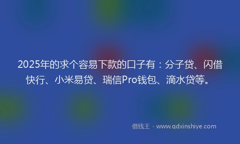 2025年的求个容易下款的口子有：分子贷、闪借快行、小米易贷、瑞信Pro钱包、滴水贷等。