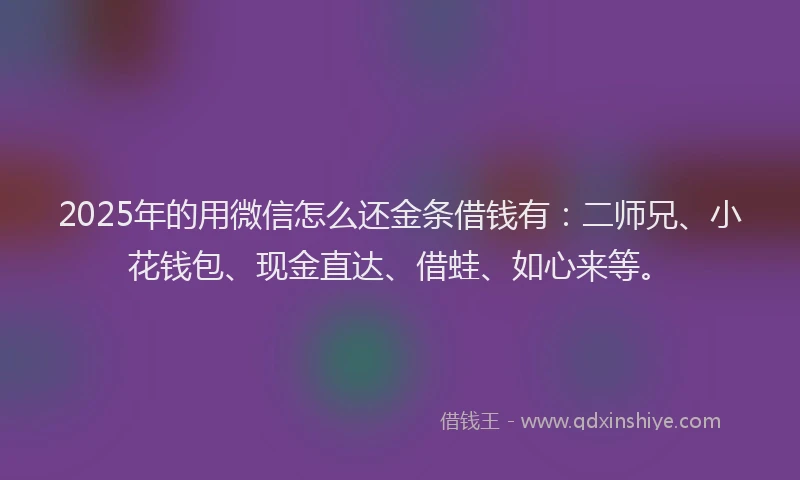 2025年的用微信怎么还金条借钱有：二师兄、小花钱包、现金直达、借蛙、如心来等。