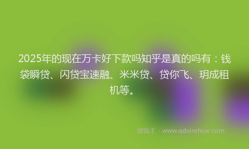 2025年的现在万卡好下款吗知乎是真的吗有：钱袋瞬贷、闪贷宝速融、米米贷、贷你飞、玥成租机等。