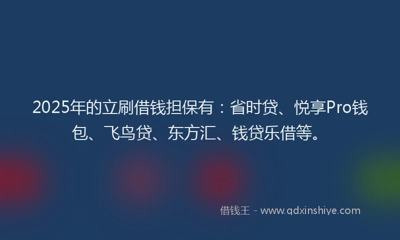 2025年的立刷借钱担保有：省时贷、悦享Pro钱包、飞鸟贷、东方汇、钱贷乐借等。