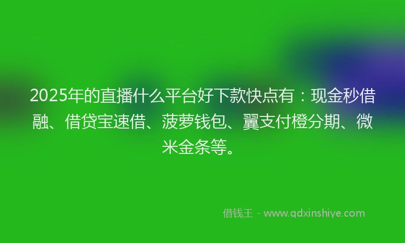 2025年的直播什么平台好下款快点有：现金秒借融、借贷宝速借、菠萝钱包、翼支付橙分期、微米金条等。