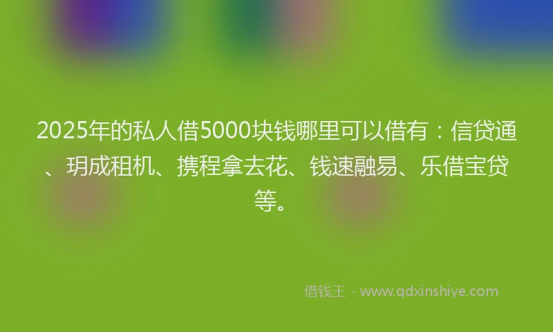 2025年的私人借5000块钱哪里可以借有：信贷通、玥成租机、携程拿去花、钱速融易、乐借宝贷等。