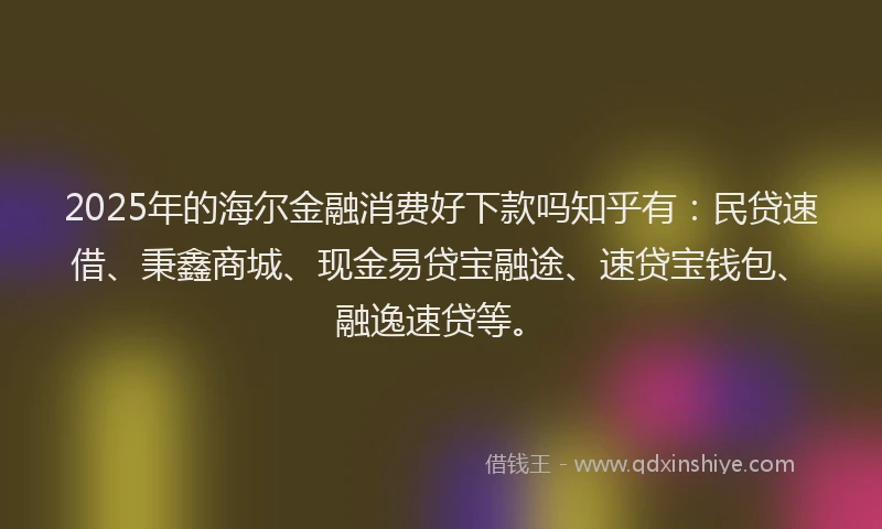 2025年的海尔金融消费好下款吗知乎有：民贷速借、秉鑫商城、现金易贷宝融途、速贷宝钱包、融逸速贷等。