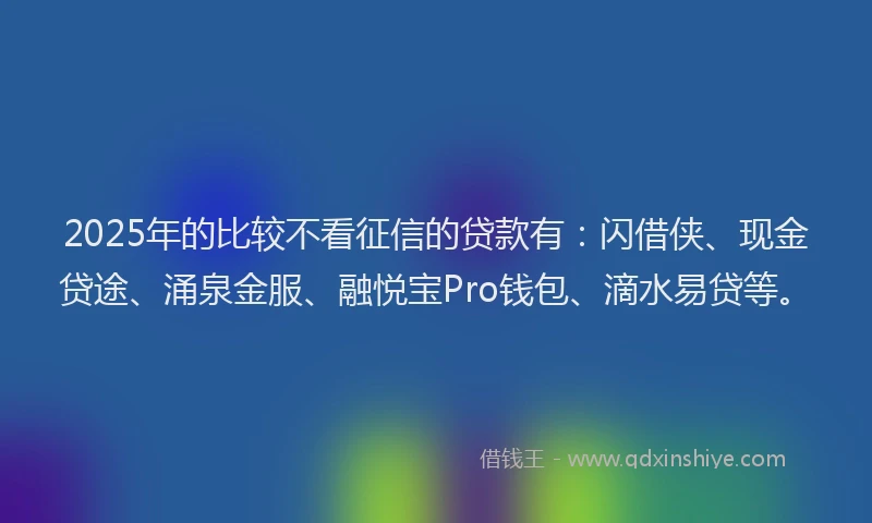 2025年的比较不看征信的贷款有：闪借侠、现金贷途、涌泉金服、融悦宝Pro钱包、滴水易贷等。